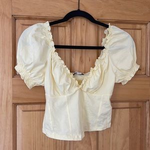 TOPSHOP Milkmaid Short Puff Sleeve Top Yellow